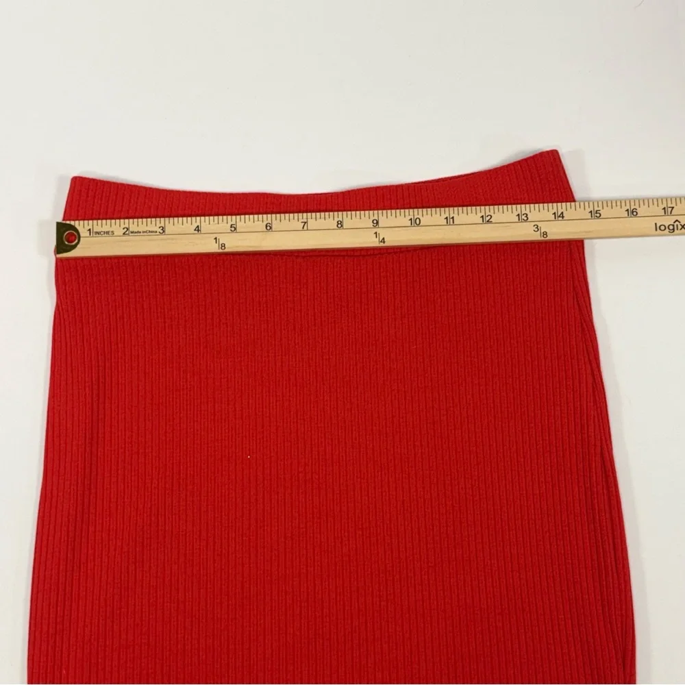 Burnt Orange Red Ribbed Knit Bar III Bodycon Midi Skirt Size M Medium - Picture 4 of 10
